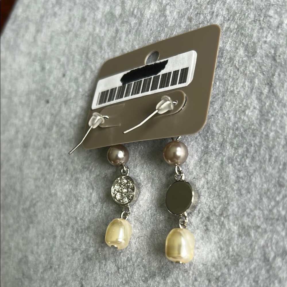 Chico's Silver Tone Beaded Crystal Pearl Hook Earrings - Picture 8 of 10
